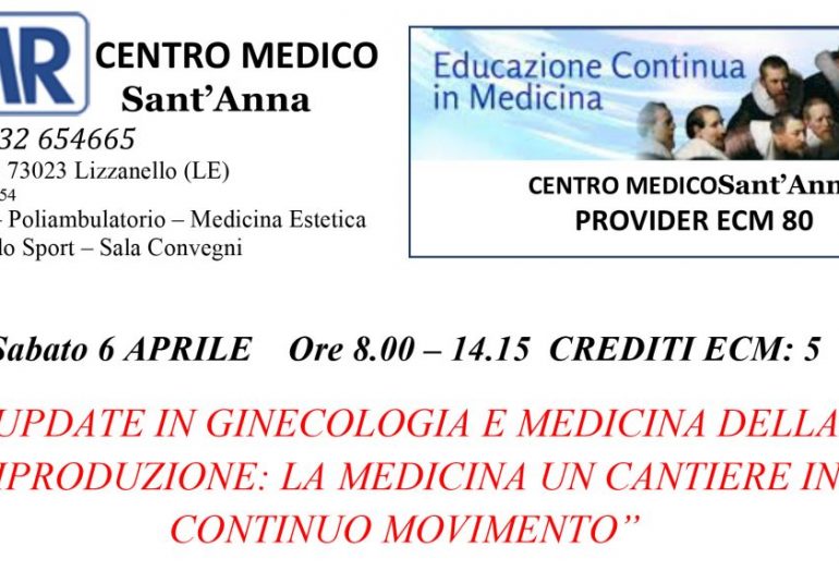 UPDATE IN GINECOLOGIA E MEDICINA DELLA RIPRODUZIONE- LA MEDICINA UN CANTIERE IN CONTINUO MOVIMENTO, Lecce 6 aprile 2019. Tra i relatori il Dr. Alberto Vaiarelli e il Dr. Danilo Cimadomo